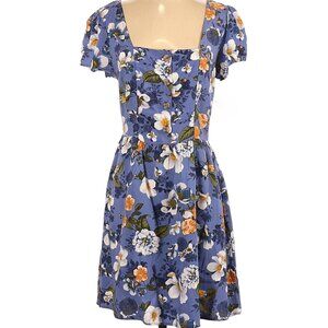 Blue Floral Flutter Sleeve Dress